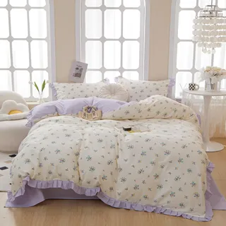 HighBuy Bettwäsche-Set mit Blumenmuster, Motiv: Prinzessin, Mädchen, Rüschen, Bauernhaus, Kokette, Cottagecore, Bettwäsche-Set, 1 Blumendecke mit 2 Kissenbezügen, für alle Jahreszeiten