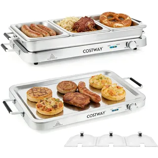 Costway 3in1 Warmhalteplatte 450W elektrisch, mit Temperaturregler bis 150°C Speisewärmer 9L Edelstahl - Silber