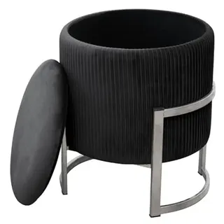 BDW Samt Pouffe Porto | Fußhocker | Ablage für kleine Gegenstände | Modern | Velours Gepolstert | Deko-Pouf | Metallboden | Für das Wohnzimmer & Schlafzimmer | (Schwarz)