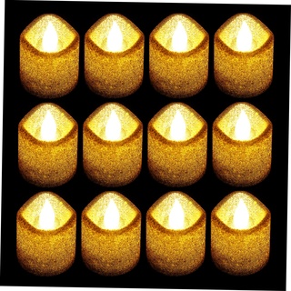 Mikikit 24St Kerzenlicht Glitter Gold Teelichter batteriebetrieben glitzernde Votivkerze Hochzeitsdekorationen Weihnachtsdekorationen im Freien dekorative Simulationskerzenlampe Tischlampe