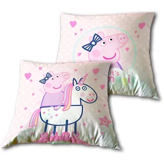 Aymax Peppa Wutz Kissen 35x35 cm – Dekokissen für Kinder mit Einhorn Motiv – Kuschelkissen aus Plüsch – Geschenkidee für Mädchen & Jungen