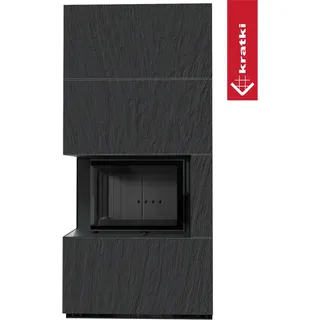 Kaminbausatz KRATKI FLOKI BOX links 8 kW Ø 160 Quarzsinter NATURALI ARDESIA NERO A SPACCO schwarz Verkleidung