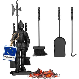 Relaxdays Kaminbesteck Ritter Gusseisen 4-teilig 0,72 m schwarz