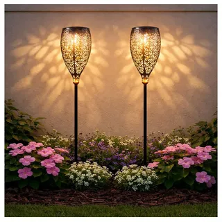 GLOBO LIGHTING LED Solarleuchte, LED-Leuchtmittel fest verbaut, Warmweiß, LED Solar Außen Steck Lampe Muster Balkon Deko Erdspieß 2x grau