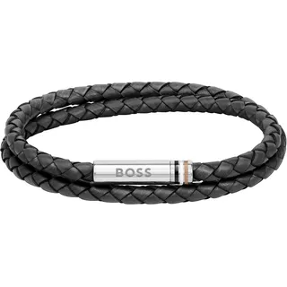 Boss ARES Wickelarmband schwarz Edelstahl Leder 1580489M Größe M