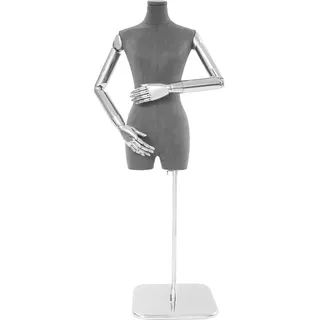 HuKaiL Schneiderpuppe, Schaufensterpuppe Weiblich Bügelpuppe mit Verstellbar Höhe 120-210cm, Abnehmbare Torso Annequin mit Wildleder Stoff für Ausstellen Kleidung, Silber+Grau