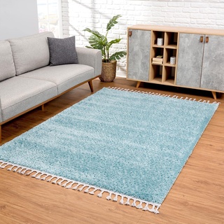 carpet city Hochflor Teppich Wohnzimmer - Einfarbig Blau - 200x290 cm - Shaggyteppich Langflor - Kettfäden - Schlafzimmerteppich Flauschig Weich - Moderne Wohnzimmerteppiche