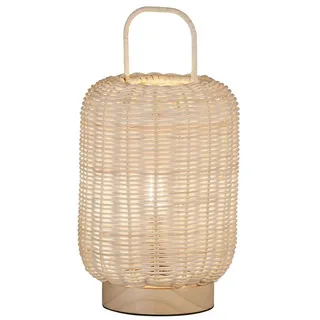 FISCHER & HONSEL LED Nachttischlampe, LED wechselbar, Warmweiß, Tisch-Laterne 28,5cm klein, Lampenschirm Korb-Geflecht Landhaus-Stil beige