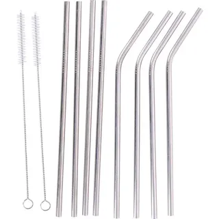 8er-Set Edelstahl-Trinkhalme mit 2 speziellen Reinigungsbürsten, 21 cm