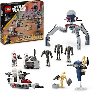 LEGO Star Wars Clone Trooper & Battle Droid Battle Pack, Spielzeug für Kinder mit baubarem Speeder Bike, Tri-Droiden-Figuren und Verteidigungsposten, Geschenk für Jungs und Mädchen ab 7 Jahren 75372