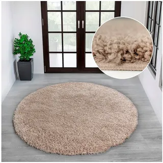 OTTO home Teppich Shaggy 30, rund, Höhe: 30 mm, Teppich in Uni-Farben, besonders weich und kuschelig, Wohnzimmer beige Ø 140 cm x 30 mm
