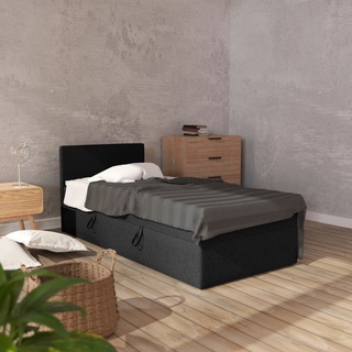 MEBLITO Boxspringbett Menorca Mini Bett mit Bettkästen Matratze H3 mit Topper Seite: Links 80x200 cm Schwarz (Lux 23)