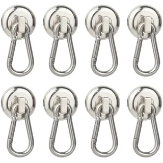 Nizirioo 8 Stück Karabiner Magnethaken, 20mm Neodym Magnet Haken, Drehbar Magnetischer Haken, 10kg Magnethaken Extra Stark, Zugkraft Starke Karabiner für Küche, Außenbereich, Schließfächer,