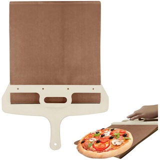 Jodimitty Pizzaschieber Pala Pizza Scorrevole 30x52cm Sliding Pizza Peel mit Griff, Antihaft Pizzaschaufel Rechteckige Pizzaschieber aus Holz und Kunststoff, der Pizza Perfekt überträgt