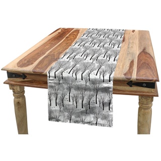 Abakuhaus Tischläufer Esszimmer Küche Rechteckiger Dekorativer Tischläufer, Winter Abstrakt Wald Vögel schwarz|weiß 40 cm x 225 cm