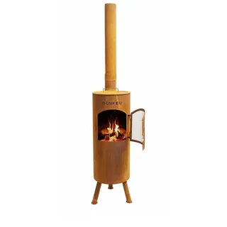 BonFeu BonGiano LP Rost - Terrassenofen - Feuerstelle mit Funkenschutz - Feuersäule Outdoor - Terrassenkamin mit Grillrost - Gartenofen aus hochwertigem Cortenstahl - 30x30x153cm