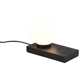 Reality Leuchten LED Nachttischlampe, Induktive Ladestation, LED wechselbar, warmweiß, kleine Tischlampe mit Glas-Kugel Lampenschirm, Touch mit Ladefunktion schwarz