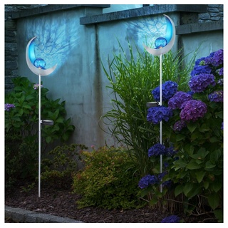 etc-shop LED Außen-Stehlampe, LED-Leuchtmittel fest verbaut, Kaltweiß, Solar Fackeln Mond Garten Gartendeko Solarlampe silberfarben