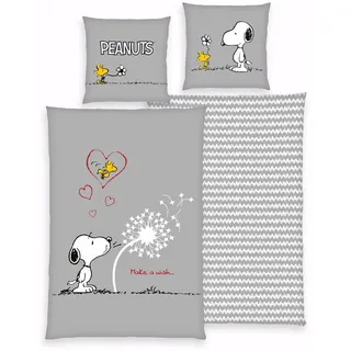 Herding Peanuts Bettwäsche Snoopy 80 x 80 + 135 x 200 cm, Weiß