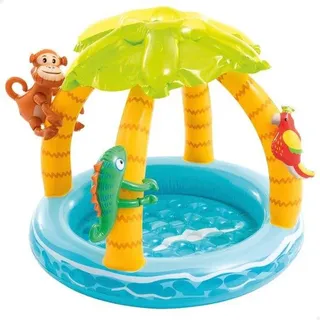 Unyqoos® Aufblasbares Babyplanschbecken mit weichem Boden & Palmen-Sonnendach, 102 x 86 cm, 45 l (Wandhöhe 13 cm) – für Kinder 1–3 Jahre