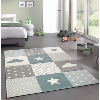 CARPETIA Kinderteppich Kinderzimmerteppich Babyteppich Junge Stern Wolke in blau hellblau türkis Größe 200 x 290 cm