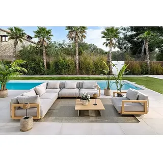 Sunfun Loungemöbel-Set Camelia  (7 -tlg., Aluminium, Polyester, Hellgrau/Holzoptik)