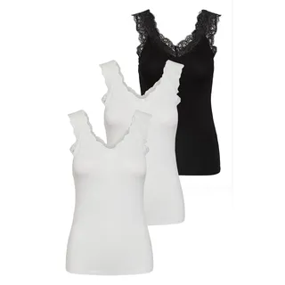 PIECES Damen PCBARBERA LACE TOP Spitzentop,3-Pack, Bright White/3-PACK White-Whit, XS - XS