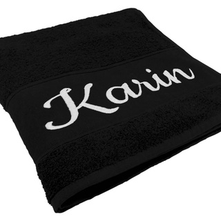 Handtuch mit Namen oder Wunschtext bestickt - 100 x 50 cm | schwarz