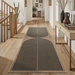Teppichläufer Flur 80x200cm Jute-Optik rutschfest waschbar Natur/Schwarz