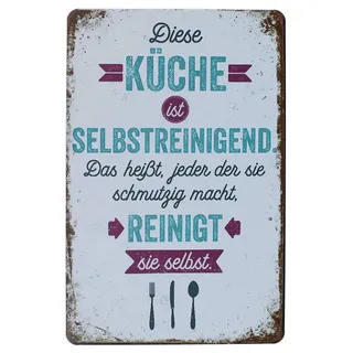 Hioni Diese KÜCHE IST SELBSTREINIGEND Vintage Blechschild Poster Wandschild Wand Dekoration Metallschild Türschild