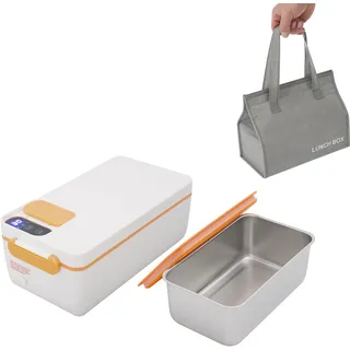 DHQCQL Lunchbox Elektrisch, Beheizbare Brotdose mit Lsolierter, 40W Heatsbox mit LED-Display, 1L Einstellbare Heizzeit Thermo Lunchbox für LKW Familie Camping, 23 * 12,5 * 9,5cm (Orange)