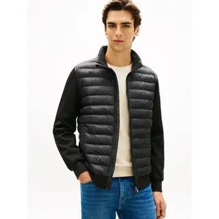 Steppjacke TOMMY HILFIGER "MIX MEDIA mit Stehkragen", Herren, Gr. XL, schwarz, Sweatware, Obermaterial: 72% Baumwolle, 28% Polyester. Futter: 100% Nylon. Füllung: 100% Polyester, unifarben, regular fit normal, Rippbündchen, Jacken Steppjacke, unifarben, casual, regular fit, Baumwollmix