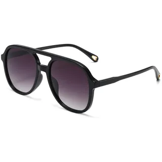 VueLux Retro 70er Sonnenbrille Gelb Getönte Brille Übergroß Ovale Brille für Damen Herren (Schwarz) - 54 mm x 141 mm x 137 mm