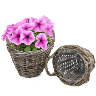 Spetebo Weide Pflanzkorb 2er Set Grau - 20 Cm / Mini - Rattan Blumentopf