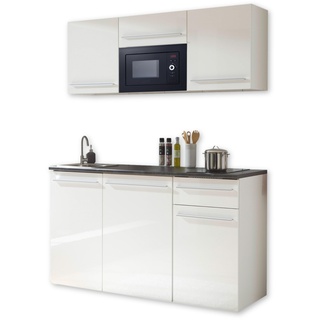 84-240-13 Single Küche JAZZ Küchenblock Küchenzeile Weiß / Weiß Hochglanz ca. 160 x 212 x 60 cm