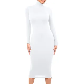 MAOAEAD Schlanker Rollkragen Lange Kleider Frauen Sexy Warm Langarm Winter Party Kleid Herbst Dehnbar Hip Pack Robe (Weiß, S) - S