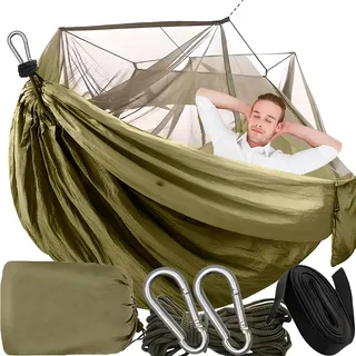 Retoo Camping Hängematte Outdoor mit Moskitonet 100 kg Traglast 260x140 cm Ultraleichte Hammock, Atmungsaktiv für Trekking Backpacking Nylon Reisehängematte mit Moskito für Garten Wandern Survival