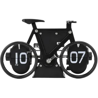 Tonysa Vintage Flip Schreibtischuhr, Fahrradform Flip Clock, Retro Mechanische Batteriebetriebene Zahnradbetriebene Timer Erinnerung Tischuhr für Büro Zuhause (BLACK)