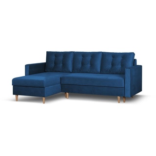 Beautysofa Ecksofa Sigurd, 226 cm Ecke für Wohnzimmer, im skandinavischen Stil, Polsterecke mit Schlaffunktion und Bettkasten blau