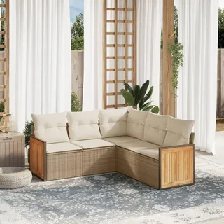 Faroom Balkon Ecklounge mit Stauraum Gartenlounge Klein Balkon Lounge Rattan Sofa Balkonsofa Kleiner Balkon Sitzecke Balkon Loungemöbel Gartensofa Ecksofa Balkonmöbel beige and Cream 5-tlg-Type-80