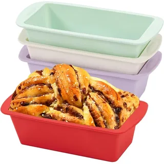Silikon Backformen,4 Stück Brotbackform Silikon, Backform Klein Mini Rechteckig, 20 x 9.5 x 5.5cm Kastenform Kuchen Kuchenform Tortenform Toastbrot Backform,Antihaftbeschichtung Schnellspanner Brotbac