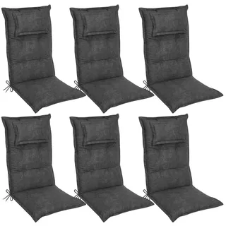 DILUMA Hochlehner Auflage Luxor 120x50 cm mit Kopfpolster 6er Set Anthrazit - Luxus Stuhlauflage mit 8 cm Polsterung