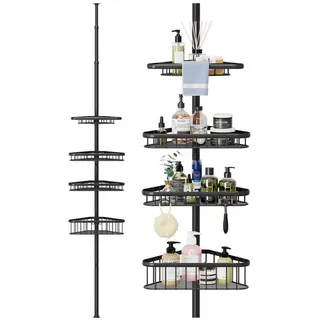 Dripex Duschregal Teleskop Duschregal ohne Bohren Teleskopregal mit 4 Duschkorb schwarz