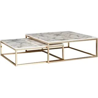 Wohnling Couchtisch Marmoroptik Gold 75 x 27 x 75 cm