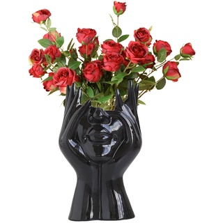 CDIYTOOL Keramik Gesicht Vase, Schwarze Blumenvase für Dekor, weibliche Form Kopf Halbkörper Büste Vasen Minimalismus Dekorative Moderne nordische Stil Blumenvase (A)