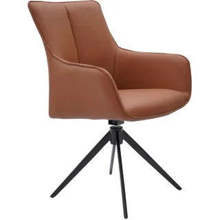 Novel Armlehnstuhl, Schwarz, Cognac, Metall, Leder, Echtleder, Büffelleder, Drehkreuz, 60x89x64 cm, Lederauswahl, Sitzfläche 360° drehbar, inklusive Armlehnen, Esszimmer, Stühle, Esszimmerstühle, Armlehnenstühle