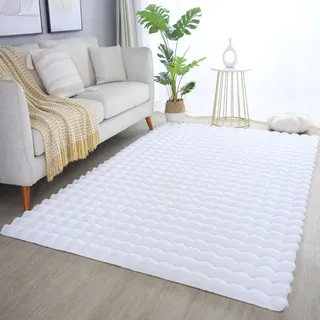 Flauschiger Teppich Wohnzimmer deko Modern Unicolor & Einfarbig Waschbarer Hochflor Teppich Shaggy 3D Optik Schlafzimmer Teppich Kunstfell Super Soft Weich Farbe: Weiß, Grösse: 200 x 290 cm