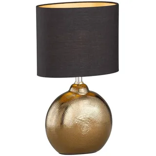 FISCHER & HONSEL LED Nachttischlampe, LED wechselbar, Warmweiß, Lampen-Fuß Keramik Bronze, Lampenschirm oval Schwarz Gold, 39cm klein goldfarben|schwarz