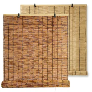 Bambusrollo Sonnenschutz außenrollo wetterfest Outdoor Rollo für den Garten Pavillon Balkon mit Seitenzug Bambus Jalousine(Natürlich,120W x 180H cm)