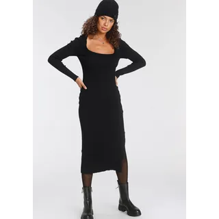 Strickkleid TAMARIS Gr. 44, N-Gr, schwarz Damen Kleider Langarm mit trendy Karree-Ausschnitt
